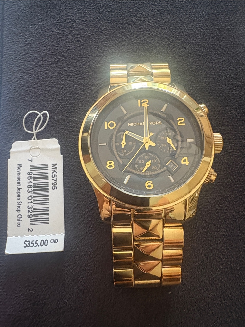 Michael Kors Gold and Black Pyramid-Link Chronograph Watch - Picture 6 of 6